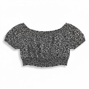 SHEIN Curve Black White Floral Smocked Off Shoulder Crop Top Plus Size 3XL